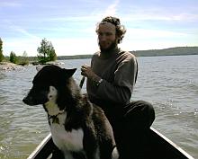 Nimush in a canoe