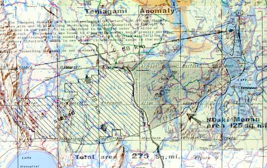 Temagami Magnetic Anomaly superimposed with Native map